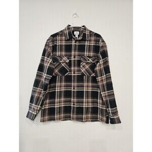 H&M Flannel Shirt Mens M Brown Plaid Relaxed Fit Button Front Outdoor Cotton
